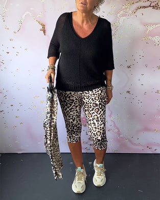 Leopardprint avskårne bukser med smal passform