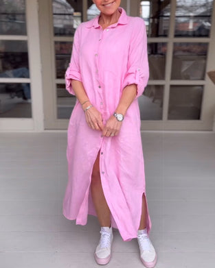 Ensfarget casual kjole med knapper