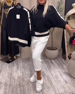 Colorblock genser med knapper