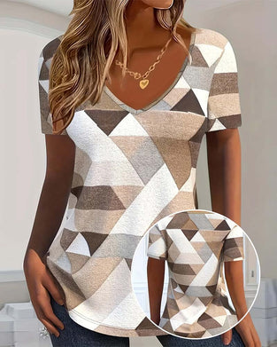 T-shirt Med Casual Fargeblokk U-formet Hals