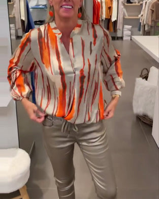 Langermet bluse med stripete print