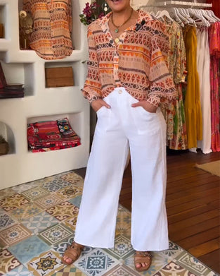 Skjorte med jakkeslag og retrotrykk