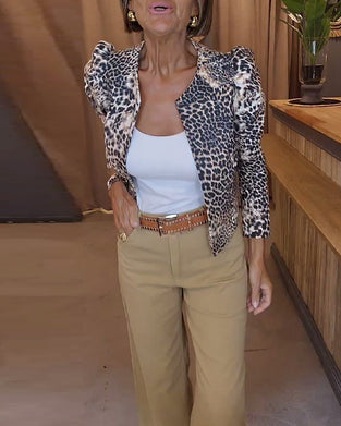 Leopard-trykk puffermer casual jakke