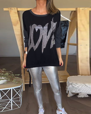 Langermet casual topp med rund hals