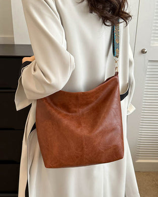 Vintage skulderreim bøtteveske med stor kapasitet