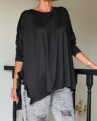 Ensfarget casual bluse med rund hals
