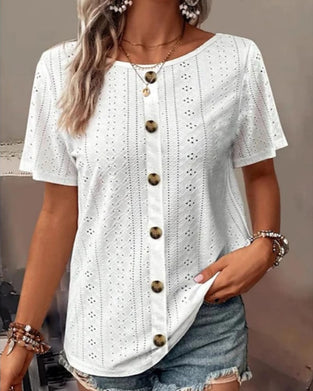 Ensfarget T-skjorte med rund hals