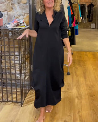 Kjole I Tykk Farge Med V-Hals Og A-Linje