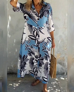 Uformell skjortekjole med blomstertrykk