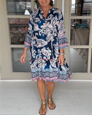 V-hals Paisley Print kjole