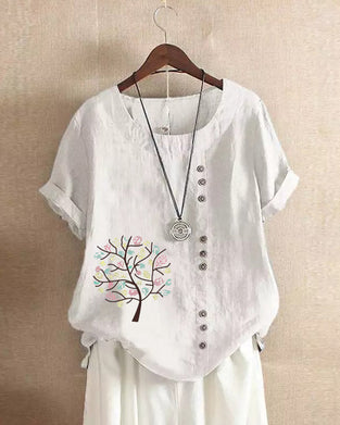 T-skjorte med rund hals med bladtrykk