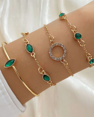 Sirkel rombe rhinestone armbånd sett med fire