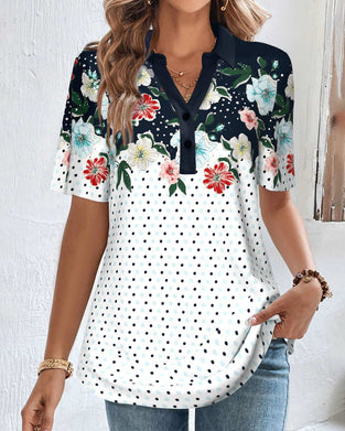Bluse med V-hals i blomsterprint