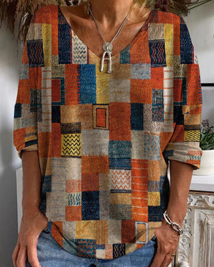 Fargerike trykt bluse med etnisk-design