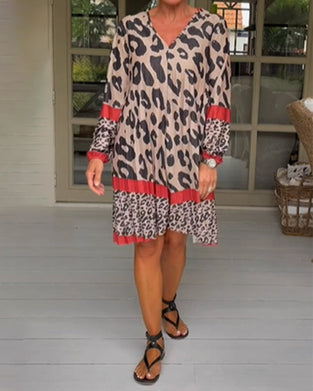 Color block-kjole med leopardprint