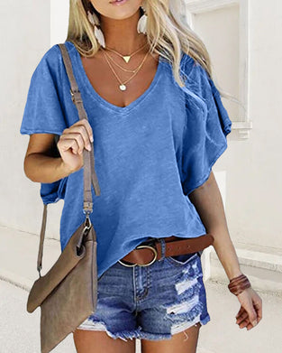 Ensfarget T-skjorte med volangermer