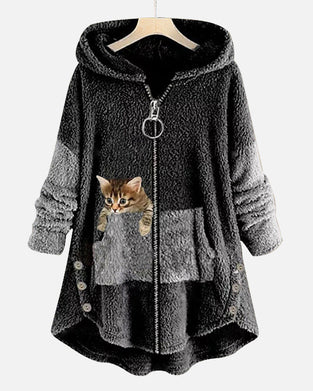 Hettejakke med søtt kattetrykk