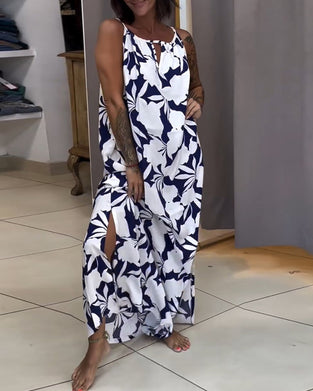 Kjole med slips og trykk