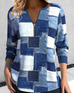 Glidelås topp med fargeblokktrykk