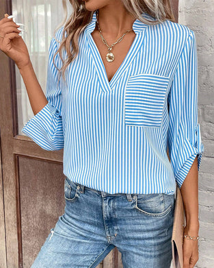 V-hals, stripete print casual bluse