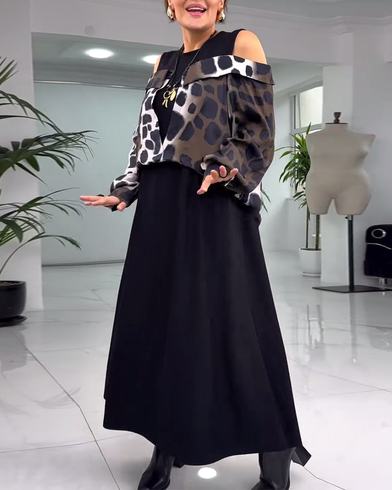 Uformell kjole med leopardmønster utenfor skulderen