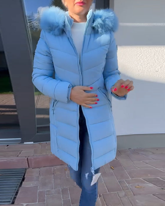 Uformell ensfarget polstret jakke med glidelåslomme