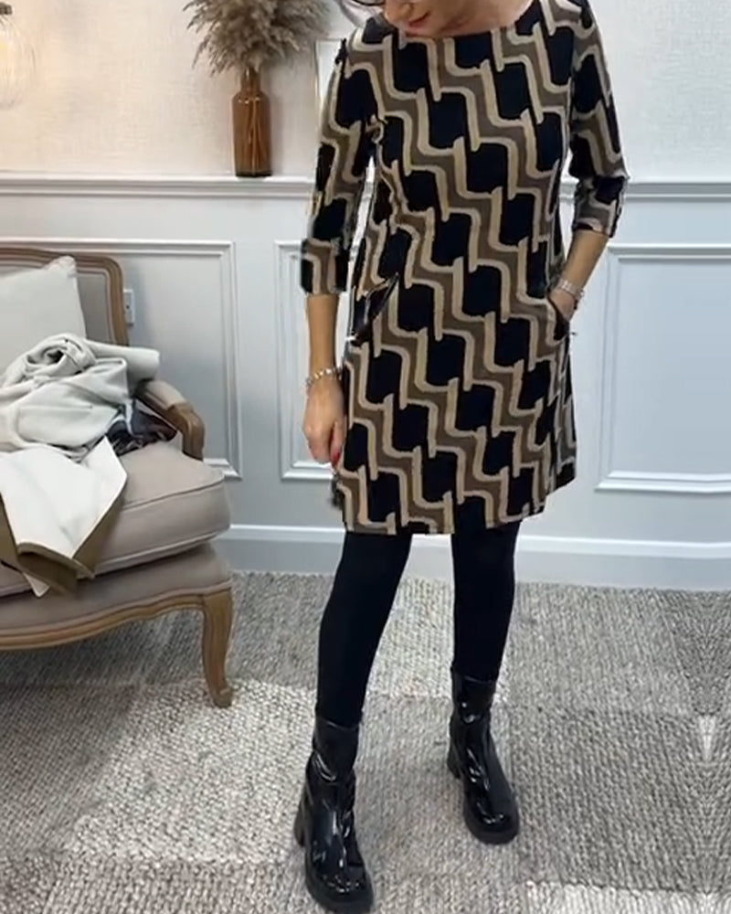 Rund hals trykt slim fit kjole