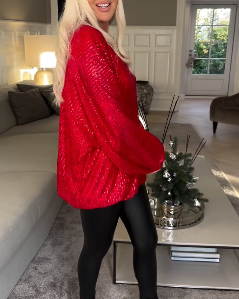 Topp med ballongermer med rund hals