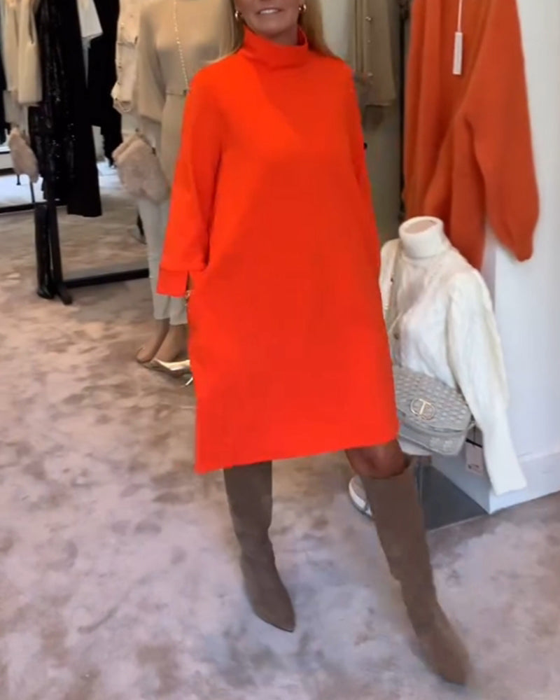 Ensfarget turtleneck casual kjole