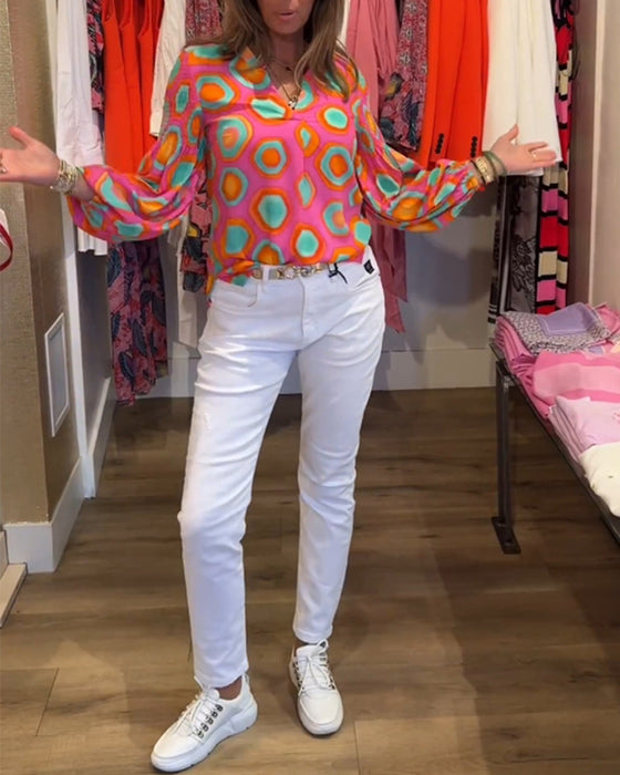 Langermet bluse med geometrisk trykk