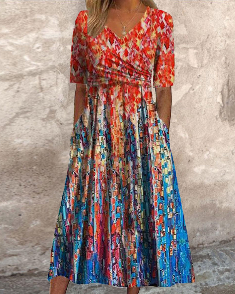 V-halset feriekjole med lommetrykk