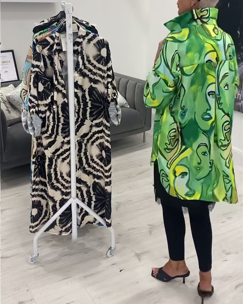 Fritidsskjorte med jakkeslag med ansiktstrykk