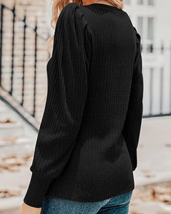 V-hals ensfarget langermet topp