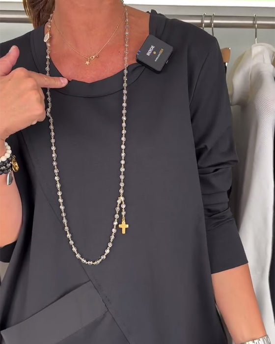 Ensfarget casual kjole med rund hals
