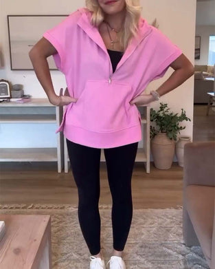 Kortermet hettegenser med halv glidelåslomme