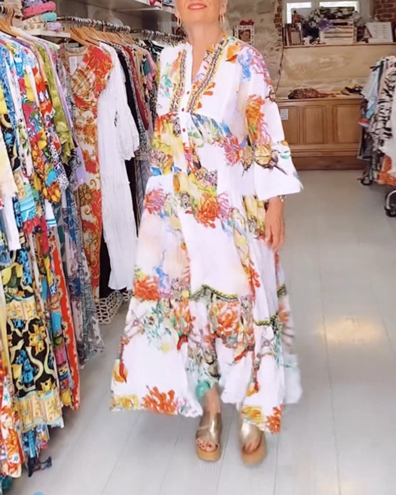 Patchworkkjole med Boho-trykk med knapper