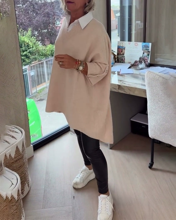 Genser Med V-Hals, Knappet Og Asymmetrisk Egenskaper