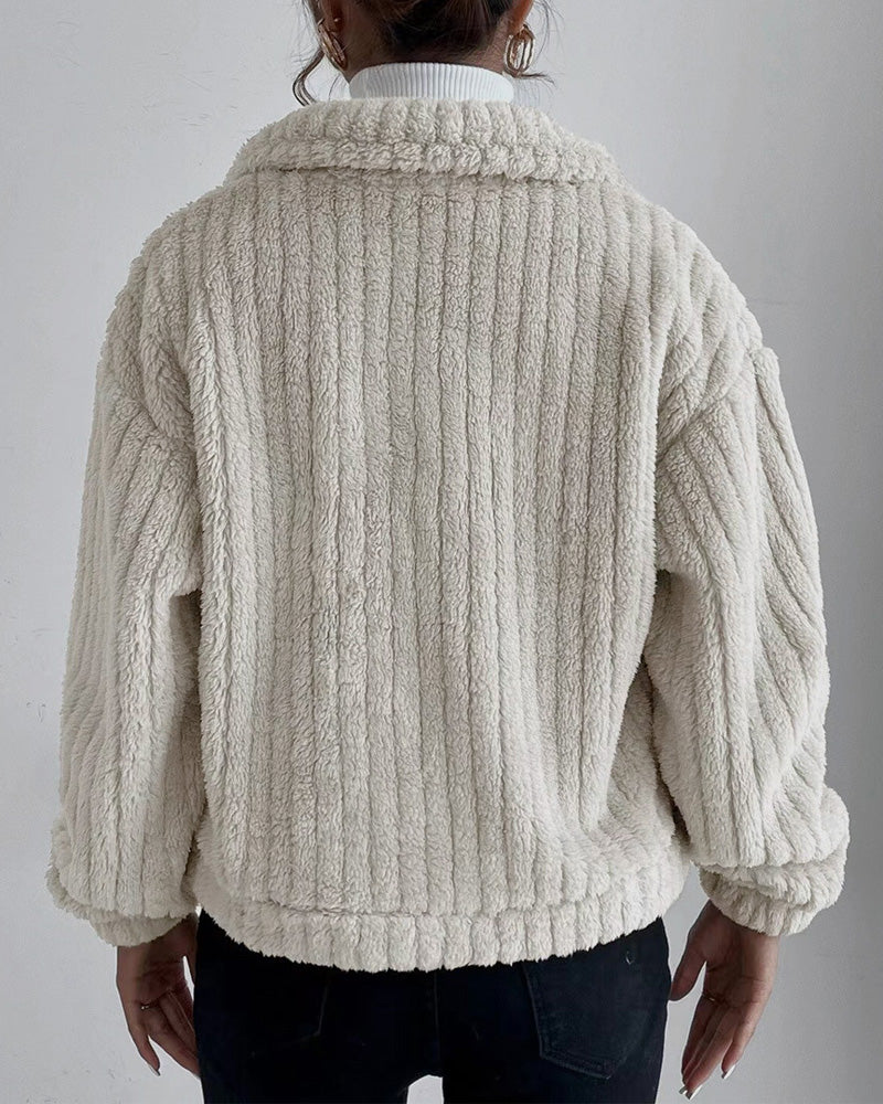 Uformell ensfarget jakke med jakkeslag med lange ermer fortykket