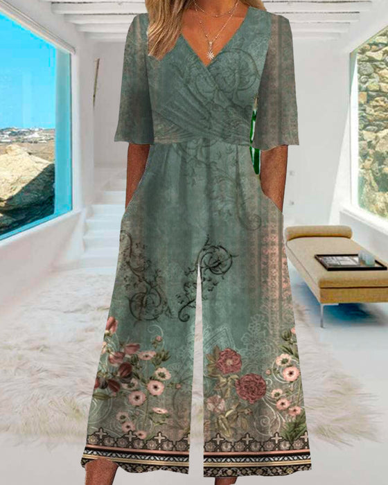 vintage jumpsuit med blomstertrykk