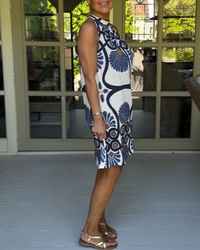 Kjole med halterhals i vintageprint