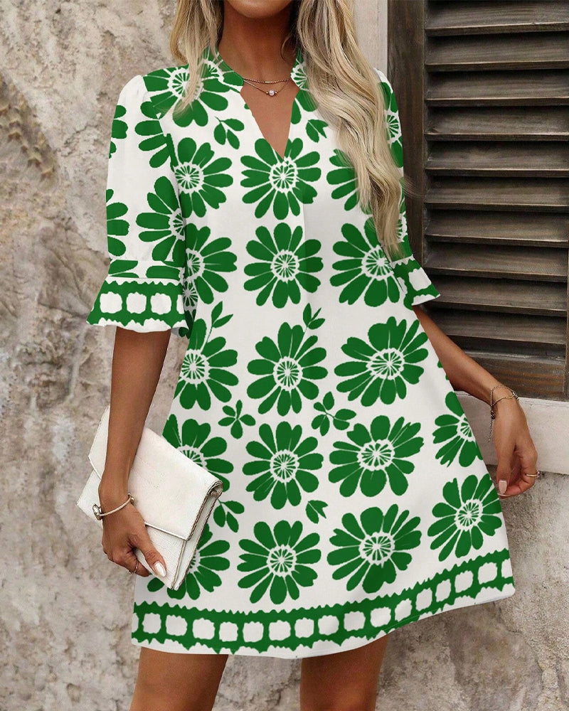 Elegant Rett Kjole Med Floral Trykk