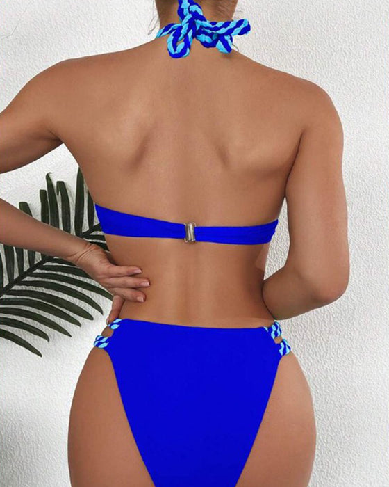Colorblock halterneck bikinisett