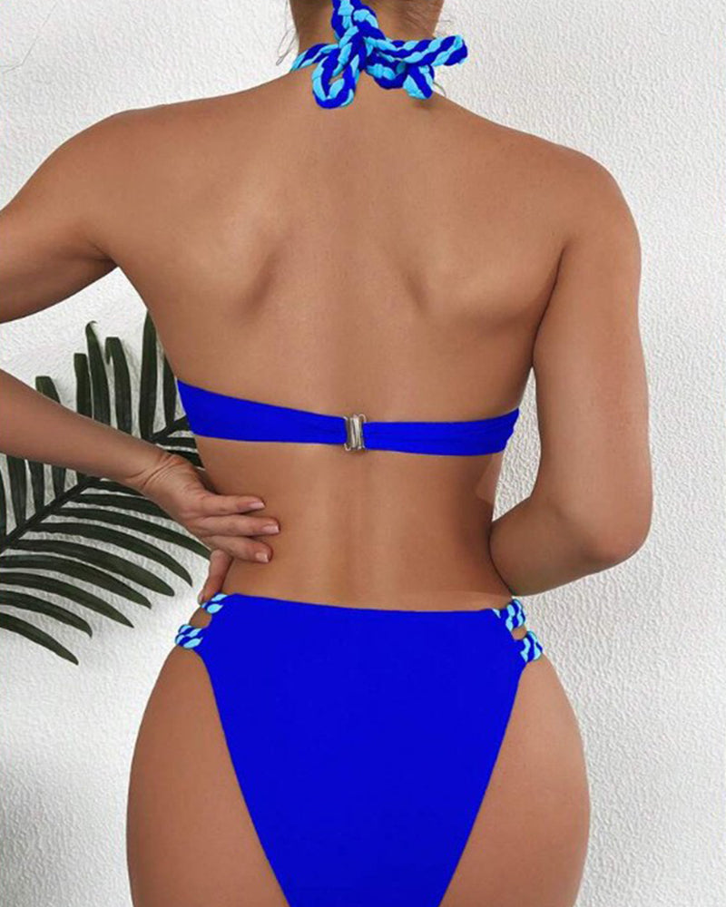 Colorblock halterneck bikinisett