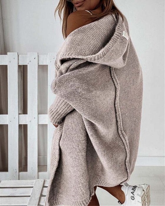 Enkel ensfarget cardigan med flaggermus hette