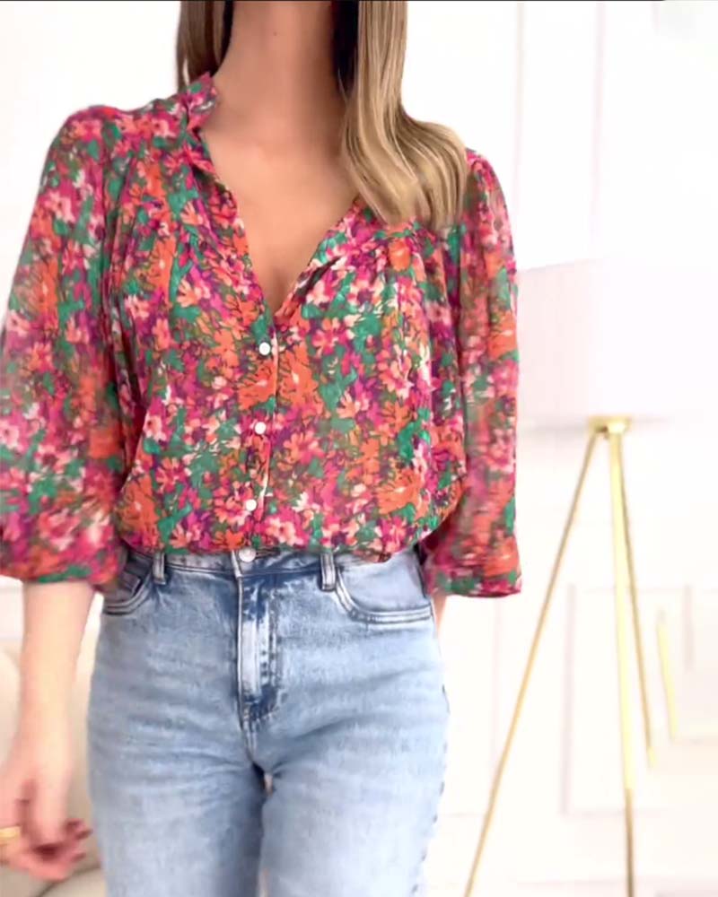 Skjorte med trykk med puffermer