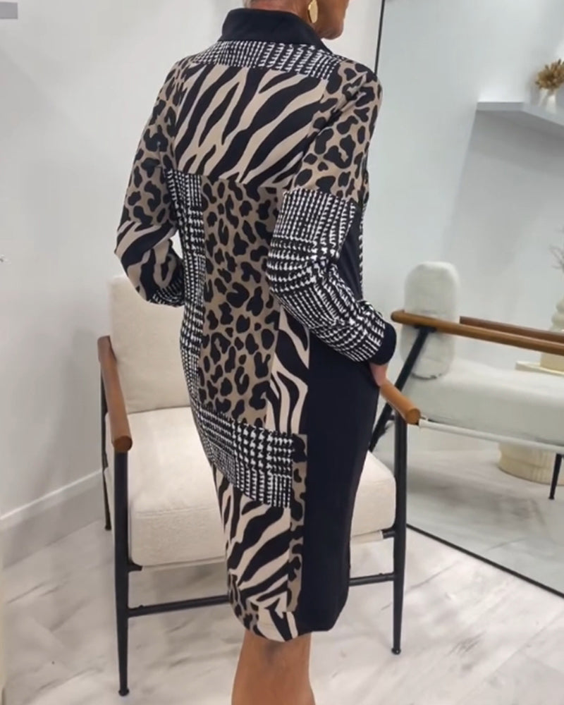 Stilig leopardmønster med lappekjole med glidelåslomme