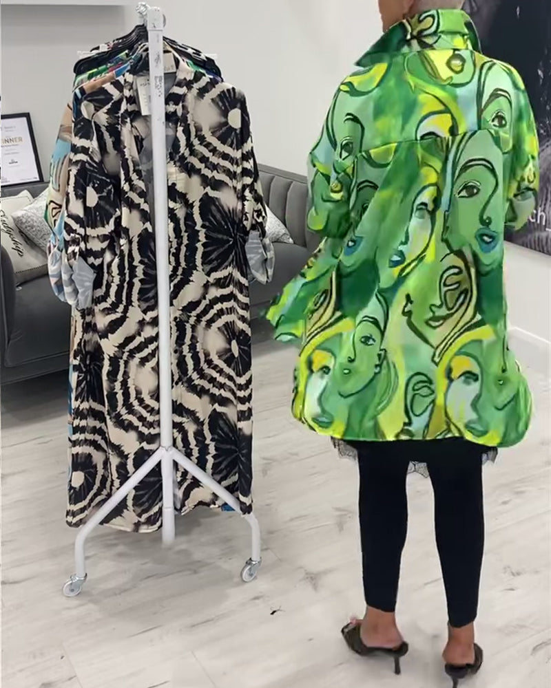 Fritidsskjorte med jakkeslag med ansiktstrykk