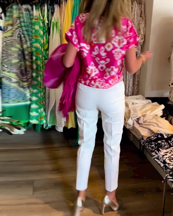 Trykt V-hals kortermet topp