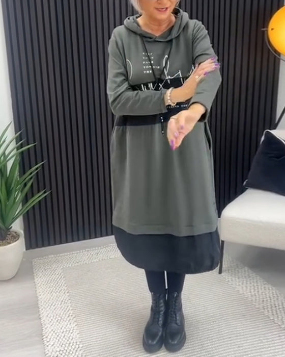 Uformell hettekjole med lomme med fargeblokktrykk