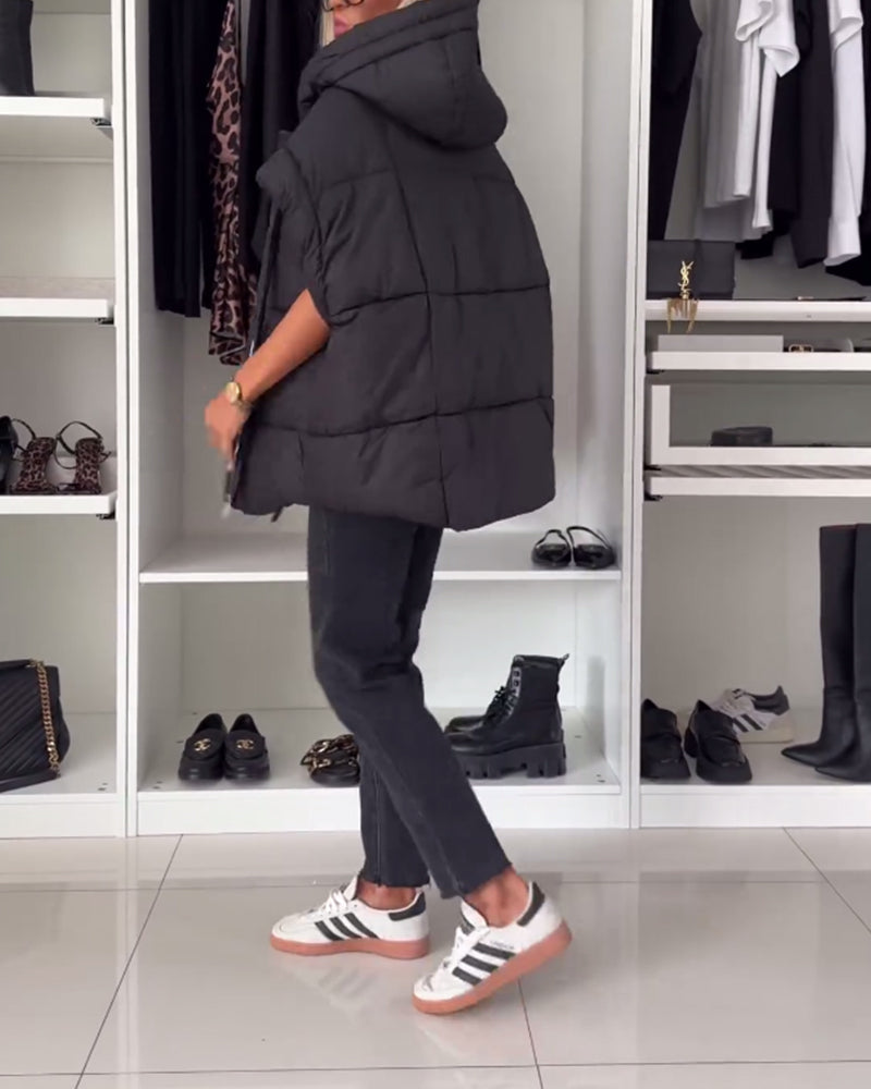 Hette, ensfarget glidelås, polstrede jakker med korte ermer